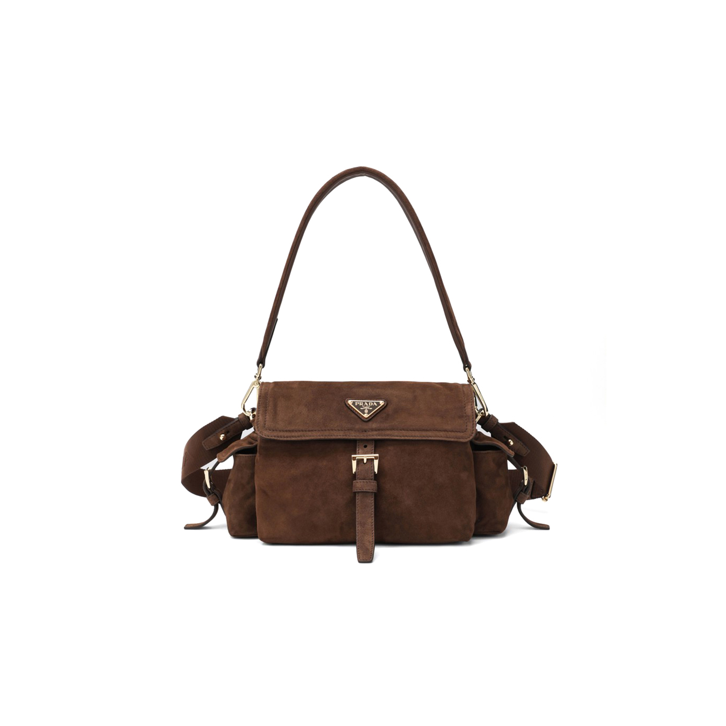 PRADA EXPLORE MEDIUM SUEDE SHOULDER BAG WITH FLAP 1BD394 (30*14*10cm)